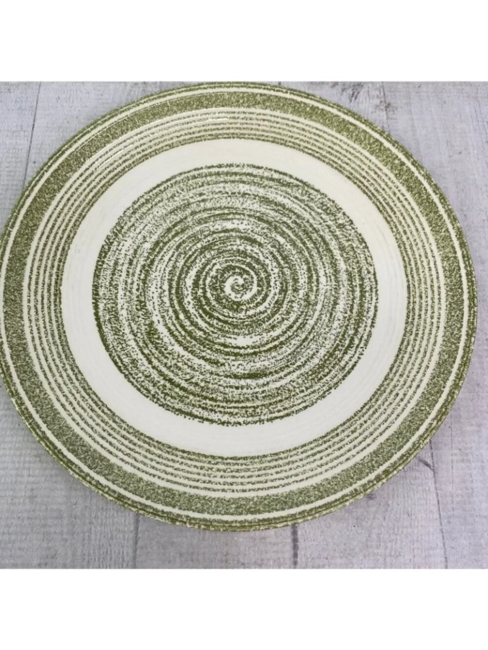 Vintage Max Schonfeld EL VERDE Green Swirl Spiral Ironstone Dinner Plates Set 5